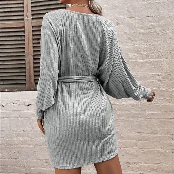 Comfy Relaxed Fit Long Sleeve Belted Tee Dress - Picture 2 of 13